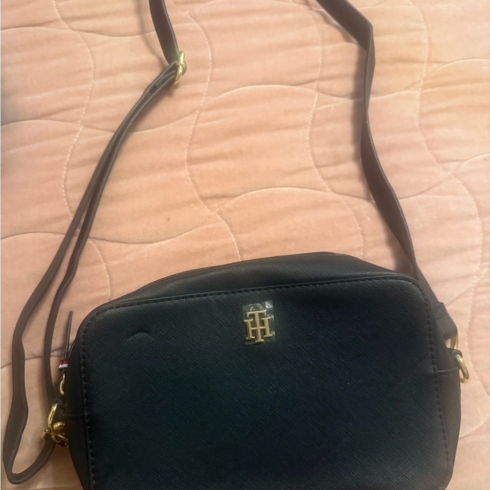 Tommy Hilfiger Black Crossbody Bag with Gold Accents